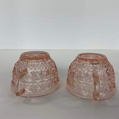 -208- GLASSWARE | Pink Holiday Buttons & Bows Jeanette Glass Co. | Cups & Saucers