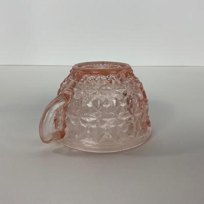 -208- GLASSWARE | Pink Holiday Buttons & Bows Jeanette Glass Co. | Cups & Saucers