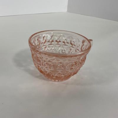 -208- GLASSWARE | Pink Holiday Buttons & Bows Jeanette Glass Co. | Cups & Saucers