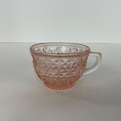 -208- GLASSWARE | Pink Holiday Buttons & Bows Jeanette Glass Co. | Cups & Saucers