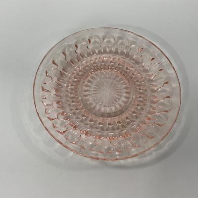 -208- GLASSWARE | Pink Holiday Buttons & Bows Jeanette Glass Co. | Cups & Saucers