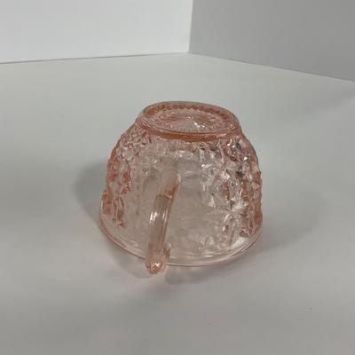 -208- GLASSWARE | Pink Holiday Buttons & Bows Jeanette Glass Co. | Cups & Saucers