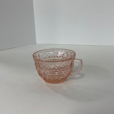 -208- GLASSWARE | Pink Holiday Buttons & Bows Jeanette Glass Co. | Cups & Saucers