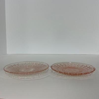 -208- GLASSWARE | Pink Holiday Buttons & Bows Jeanette Glass Co. | Cups & Saucers