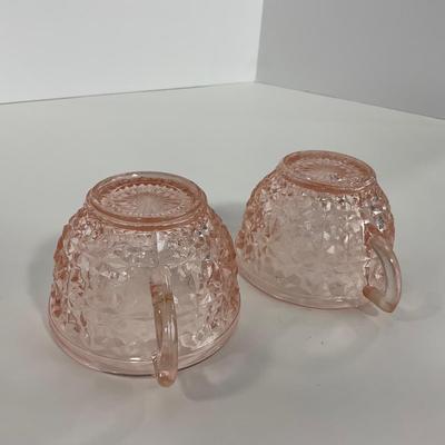 -208- GLASSWARE | Pink Holiday Buttons & Bows Jeanette Glass Co. | Cups & Saucers