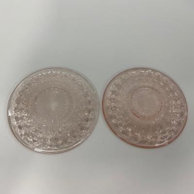 -208- GLASSWARE | Pink Holiday Buttons & Bows Jeanette Glass Co. | Cups & Saucers