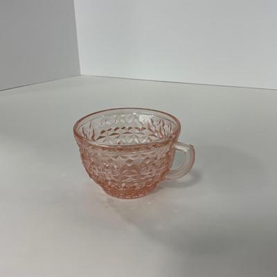 -208- GLASSWARE | Pink Holiday Buttons & Bows Jeanette Glass Co. | Cups & Saucers