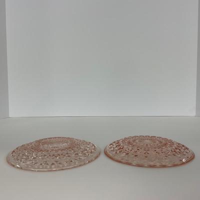 -208- GLASSWARE | Pink Holiday Buttons & Bows Jeanette Glass Co. | Cups & Saucers