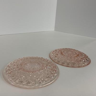 -208- GLASSWARE | Pink Holiday Buttons & Bows Jeanette Glass Co. | Cups & Saucers