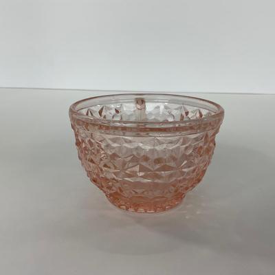 -208- GLASSWARE | Pink Holiday Buttons & Bows Jeanette Glass Co. | Cups & Saucers