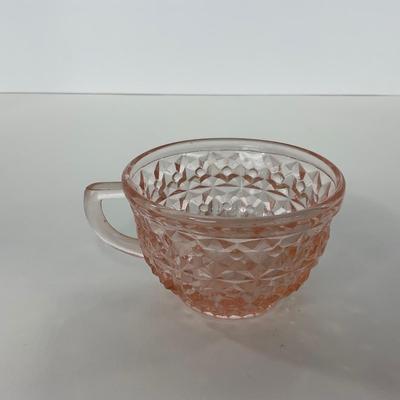 -208- GLASSWARE | Pink Holiday Buttons & Bows Jeanette Glass Co. | Cups & Saucers