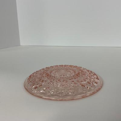 -208- GLASSWARE | Pink Holiday Buttons & Bows Jeanette Glass Co. | Cups & Saucers