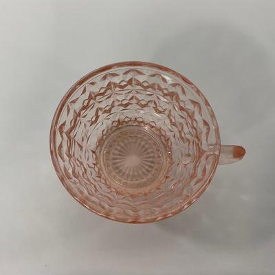 -208- GLASSWARE | Pink Holiday Buttons & Bows Jeanette Glass Co. | Cups & Saucers