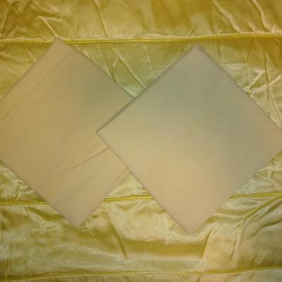 Yellow Comforter silk / satin 2 throw pillows, pillowcases and 1 flat sheet