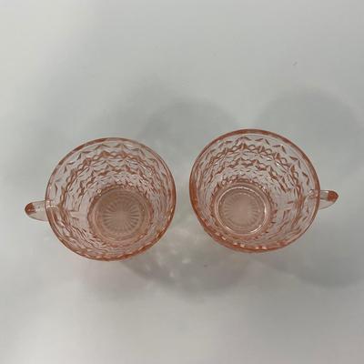 -209- GLASSWARE | Pink Holiday Buttons & Bows Jeanette Glass Co. | Cups & Saucers