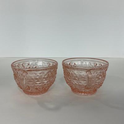 -209- GLASSWARE | Pink Holiday Buttons & Bows Jeanette Glass Co. | Cups & Saucers