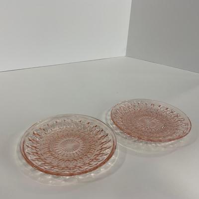 -209- GLASSWARE | Pink Holiday Buttons & Bows Jeanette Glass Co. | Cups & Saucers