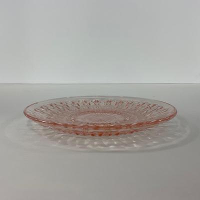 -209- GLASSWARE | Pink Holiday Buttons & Bows Jeanette Glass Co. | Cups & Saucers