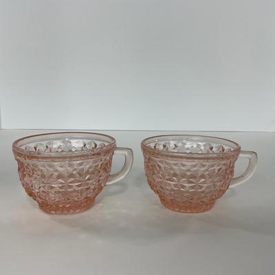 -209- GLASSWARE | Pink Holiday Buttons & Bows Jeanette Glass Co. | Cups & Saucers