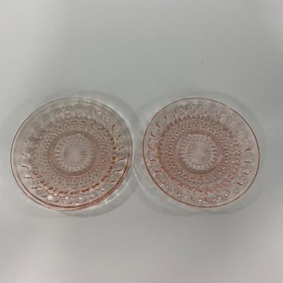 -209- GLASSWARE | Pink Holiday Buttons & Bows Jeanette Glass Co. | Cups & Saucers