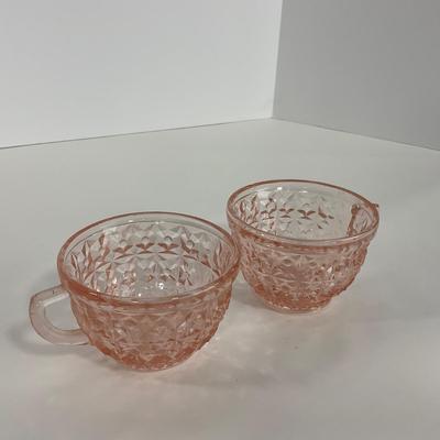 -209- GLASSWARE | Pink Holiday Buttons & Bows Jeanette Glass Co. | Cups & Saucers