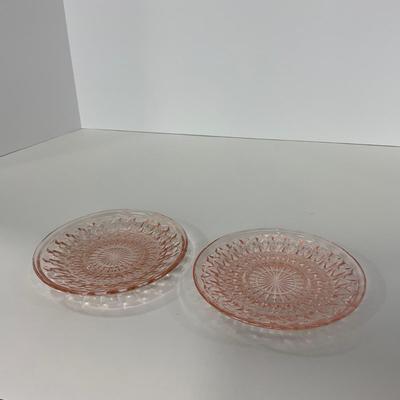 -209- GLASSWARE | Pink Holiday Buttons & Bows Jeanette Glass Co. | Cups & Saucers