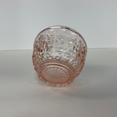 -209- GLASSWARE | Pink Holiday Buttons & Bows Jeanette Glass Co. | Cups & Saucers