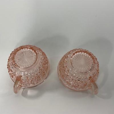 -209- GLASSWARE | Pink Holiday Buttons & Bows Jeanette Glass Co. | Cups & Saucers