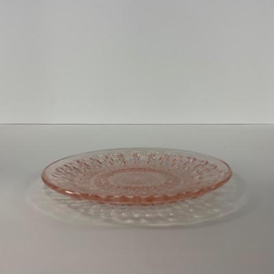 -209- GLASSWARE | Pink Holiday Buttons & Bows Jeanette Glass Co. | Cups & Saucers