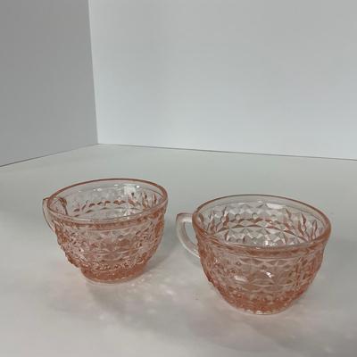 -209- GLASSWARE | Pink Holiday Buttons & Bows Jeanette Glass Co. | Cups & Saucers