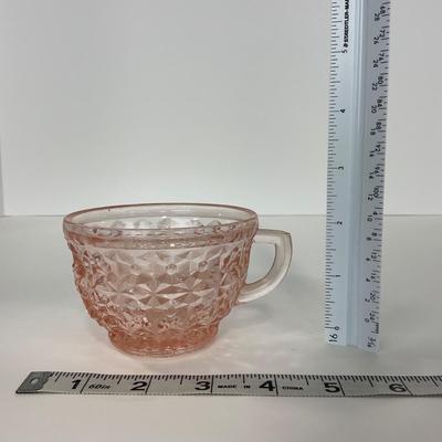 -209- GLASSWARE | Pink Holiday Buttons & Bows Jeanette Glass Co. | Cups & Saucers