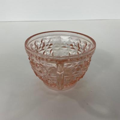 -209- GLASSWARE | Pink Holiday Buttons & Bows Jeanette Glass Co. | Cups & Saucers