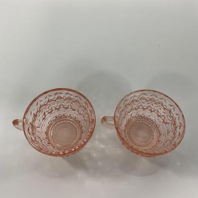 -209- GLASSWARE | Pink Holiday Buttons & Bows Jeanette Glass Co. | Cups & Saucers