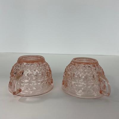 -209- GLASSWARE | Pink Holiday Buttons & Bows Jeanette Glass Co. | Cups & Saucers
