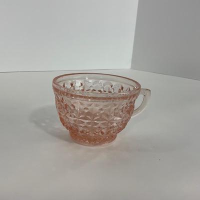 -209- GLASSWARE | Pink Holiday Buttons & Bows Jeanette Glass Co. | Cups & Saucers