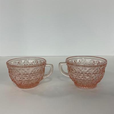 -209- GLASSWARE | Pink Holiday Buttons & Bows Jeanette Glass Co. | Cups & Saucers