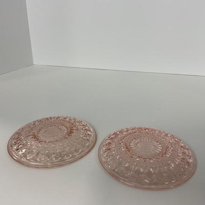 -209- GLASSWARE | Pink Holiday Buttons & Bows Jeanette Glass Co. | Cups & Saucers