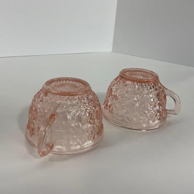 -209- GLASSWARE | Pink Holiday Buttons & Bows Jeanette Glass Co. | Cups & Saucers