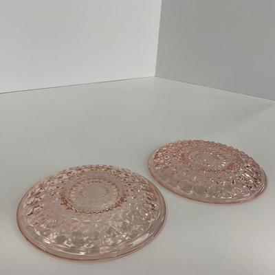 -209- GLASSWARE | Pink Holiday Buttons & Bows Jeanette Glass Co. | Cups & Saucers