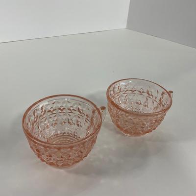 -209- GLASSWARE | Pink Holiday Buttons & Bows Jeanette Glass Co. | Cups & Saucers