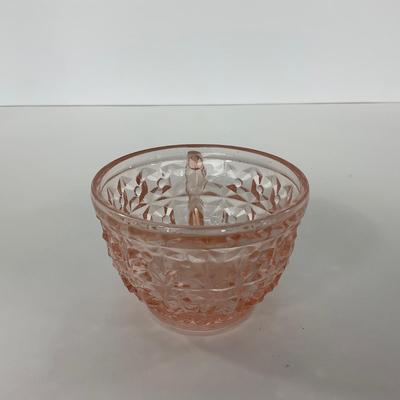 -209- GLASSWARE | Pink Holiday Buttons & Bows Jeanette Glass Co. | Cups & Saucers