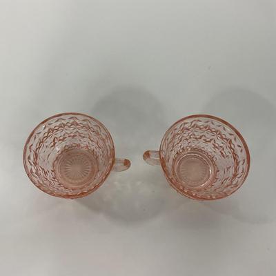 -209- GLASSWARE | Pink Holiday Buttons & Bows Jeanette Glass Co. | Cups & Saucers