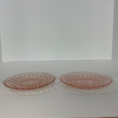 -209- GLASSWARE | Pink Holiday Buttons & Bows Jeanette Glass Co. | Cups & Saucers