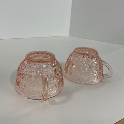 -209- GLASSWARE | Pink Holiday Buttons & Bows Jeanette Glass Co. | Cups & Saucers