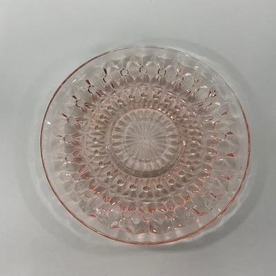 -209- GLASSWARE | Pink Holiday Buttons & Bows Jeanette Glass Co. | Cups & Saucers