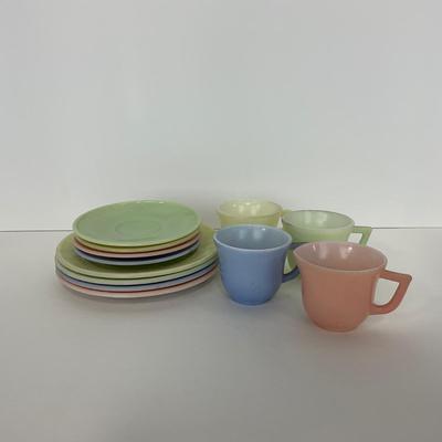 -210- GLASSWARE | Pastel Childrenâ€™s Set | Cups, Saucers, & Plates