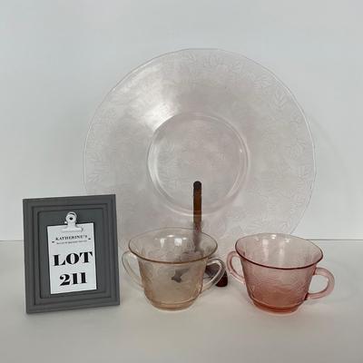-211- GLASSWARE | Pink Dogwood MacBeth Evans Co. | Sugars & Tray