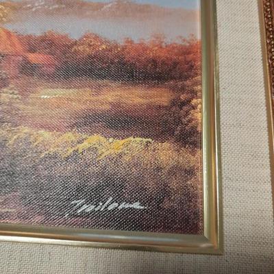 Three Gold framed original signed artwork Church and seasons