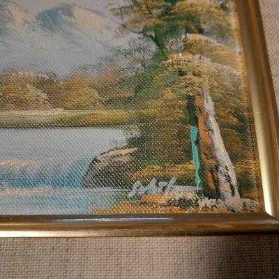 Three Gold framed original signed artwork Church and seasons