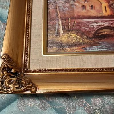 Three Gold framed original signed artwork Church and seasons